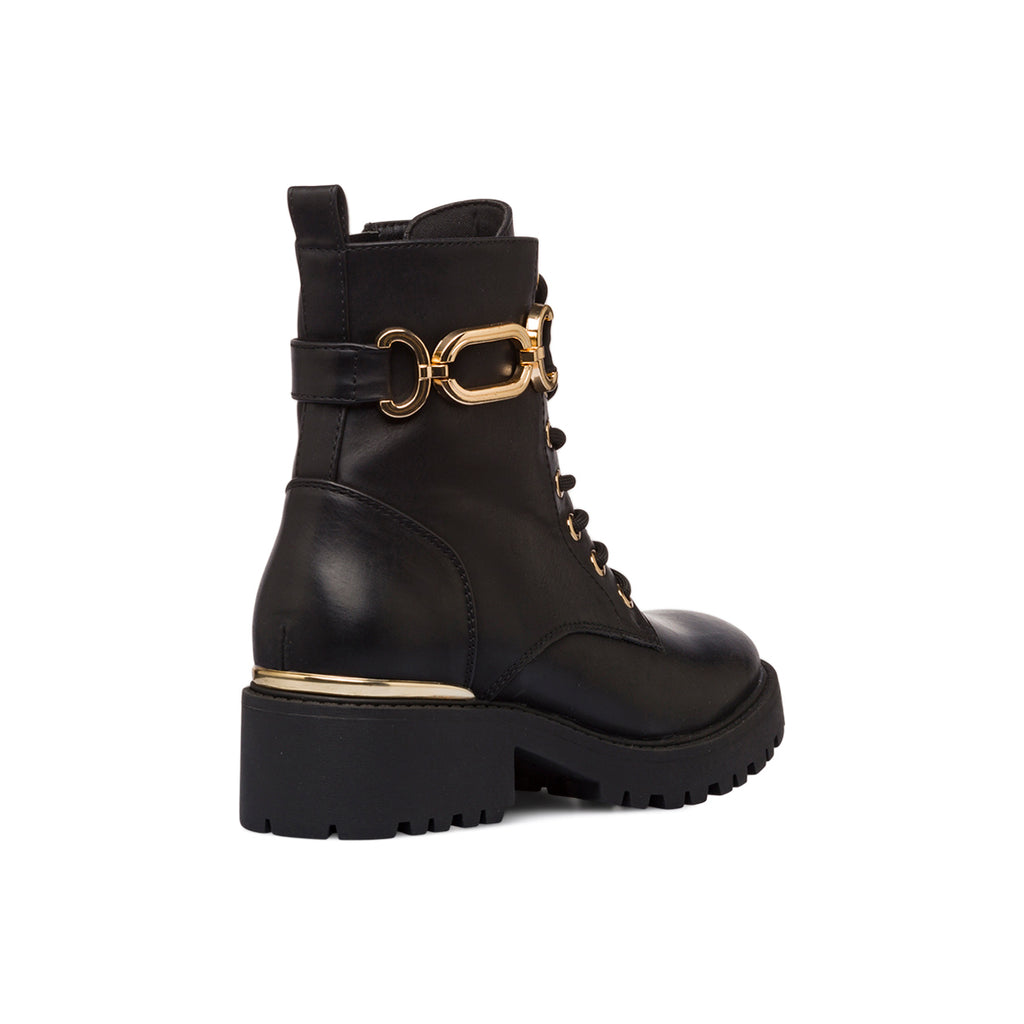 Anfibi da donna neri con cinturino color oro Lora Ferres