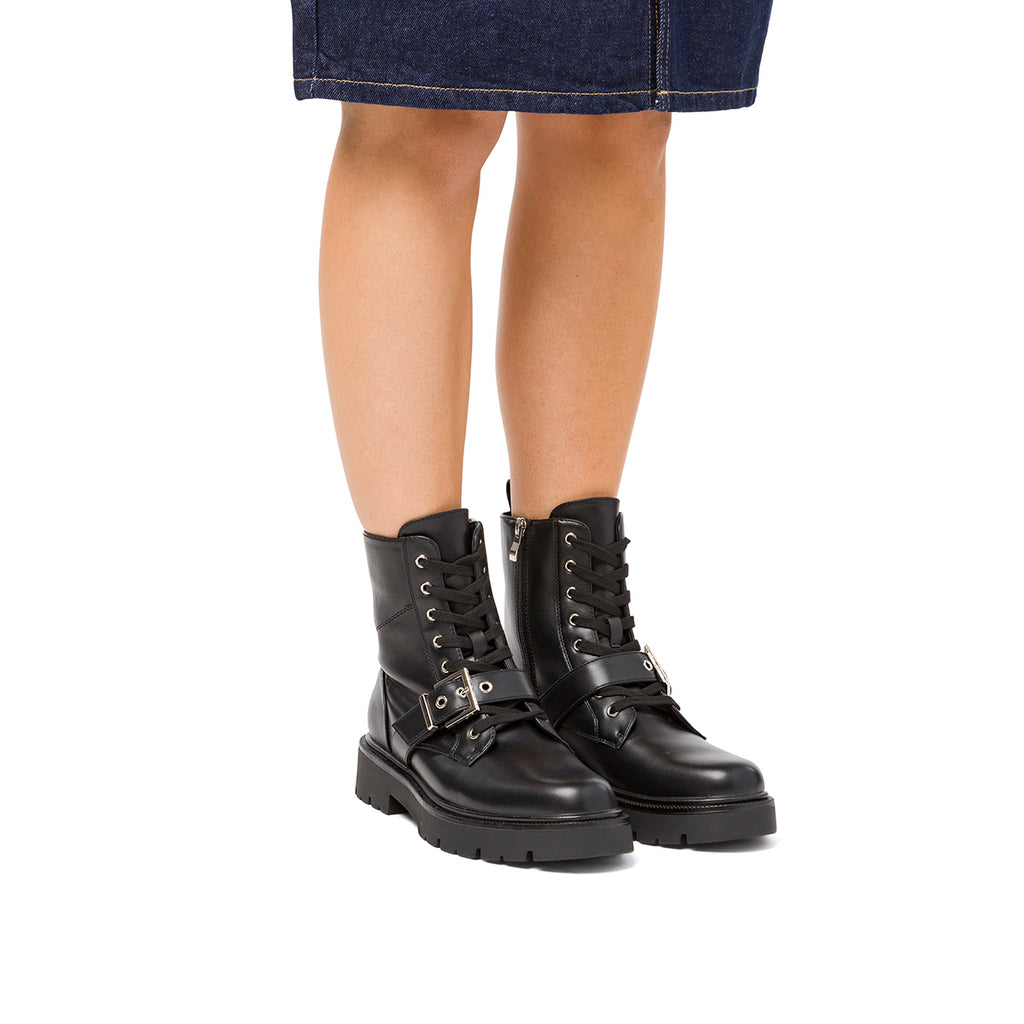 Anfibi neri da donna con zip e cinturino Swish Jeans
