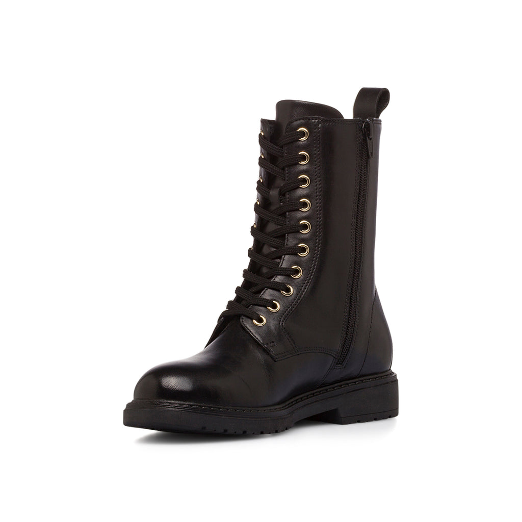 Anfibi da donna neri Primopiano in pelle con chiusura cerniera