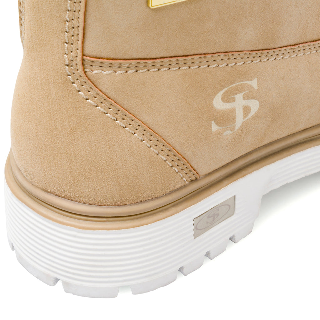 Scarponcini da donna beige con collo foderato e logo Swiss Jeans
