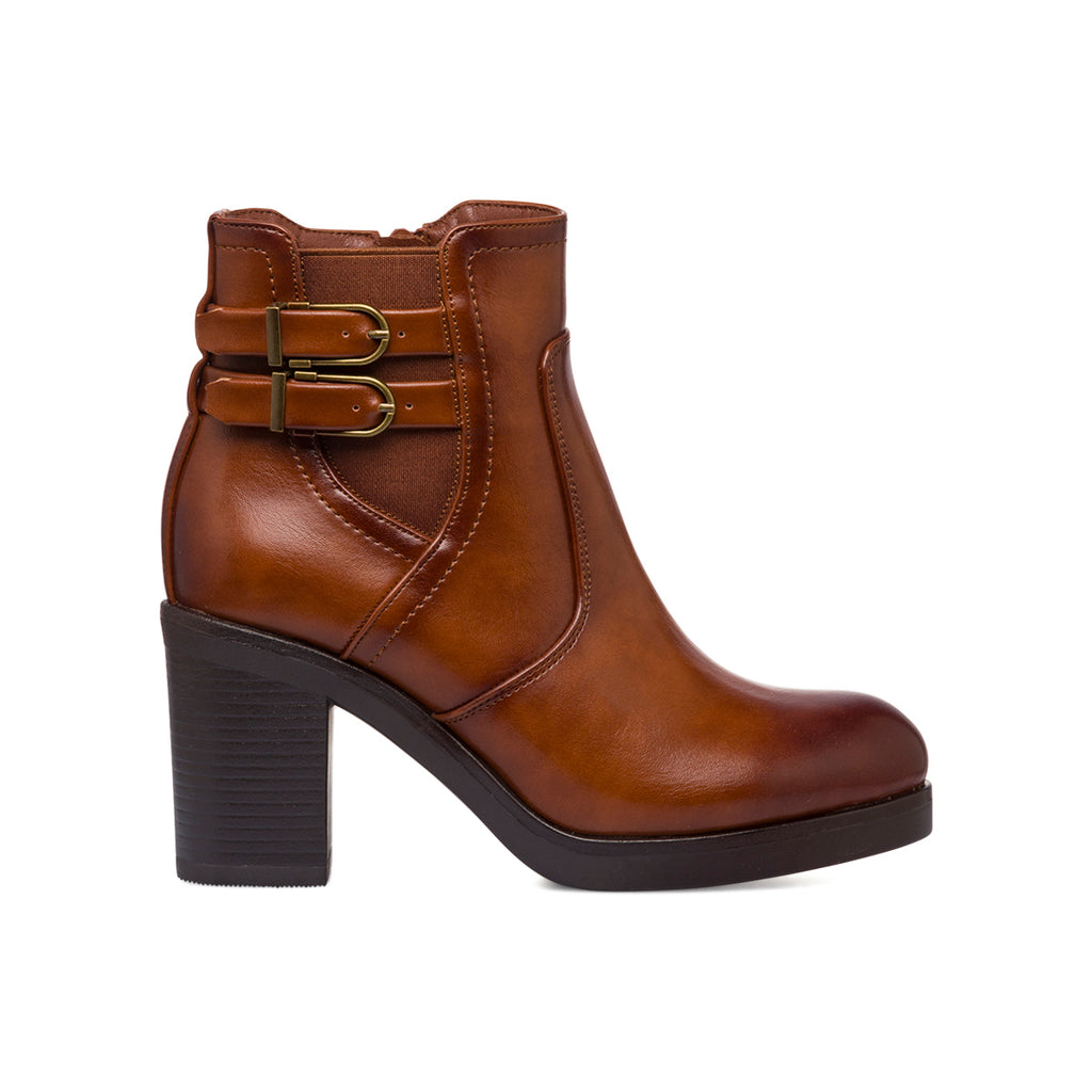 Stivaletti marroni con tacco 8,5 cm fibbie effetto vintage da Donna Lora Ferres