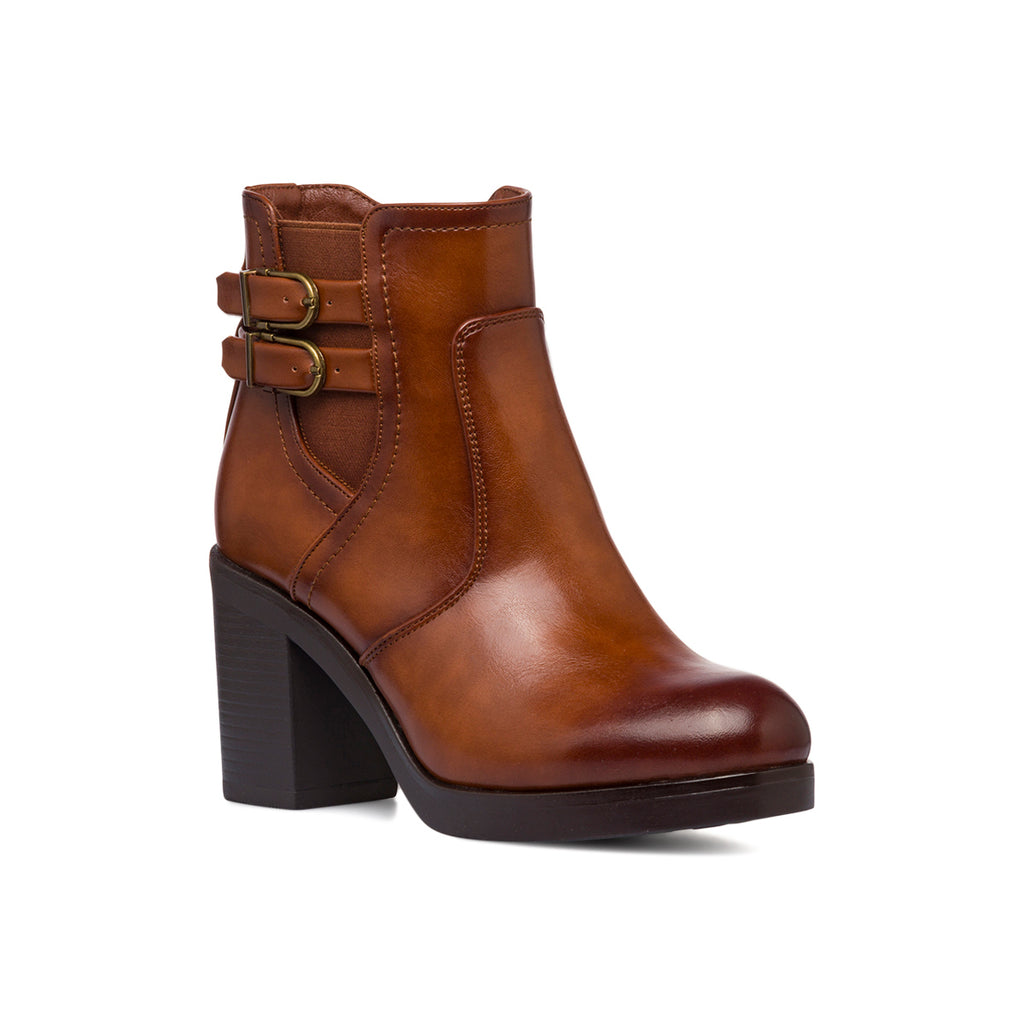 Stivaletti marroni con tacco 8,5 cm fibbie effetto vintage da Donna Lora Ferres