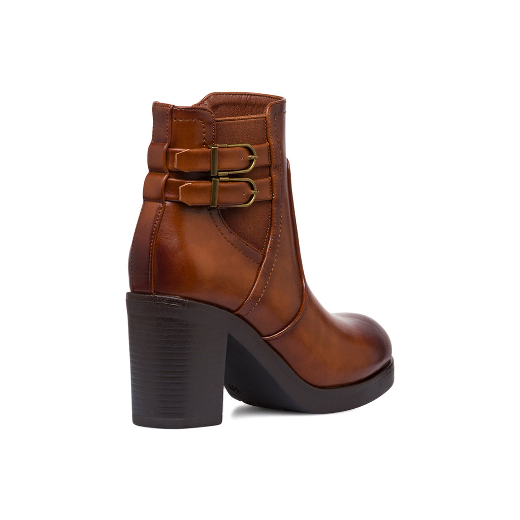 Stivaletti marroni con tacco 8,5 cm fibbie effetto vintage da Donna Lora Ferres