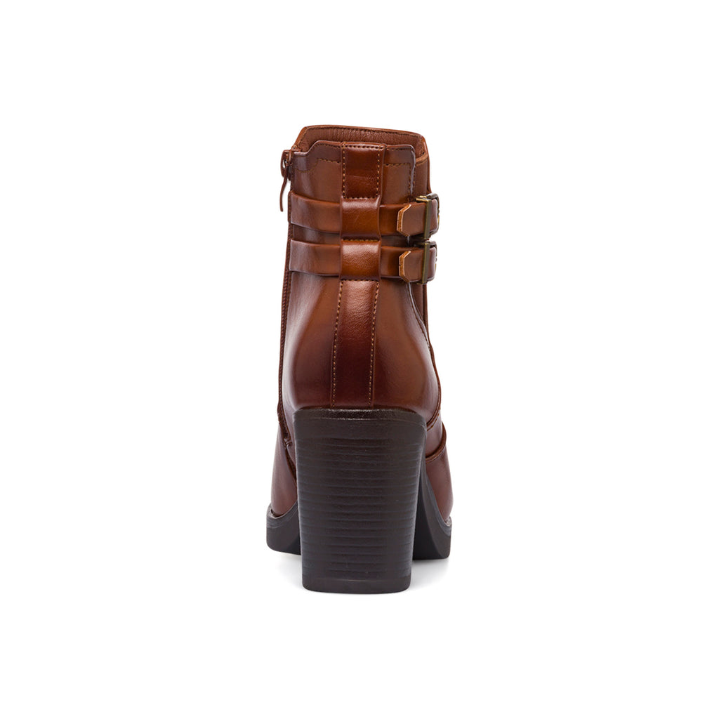 Stivaletti marroni con tacco 8,5 cm fibbie effetto vintage da Donna Lora Ferres