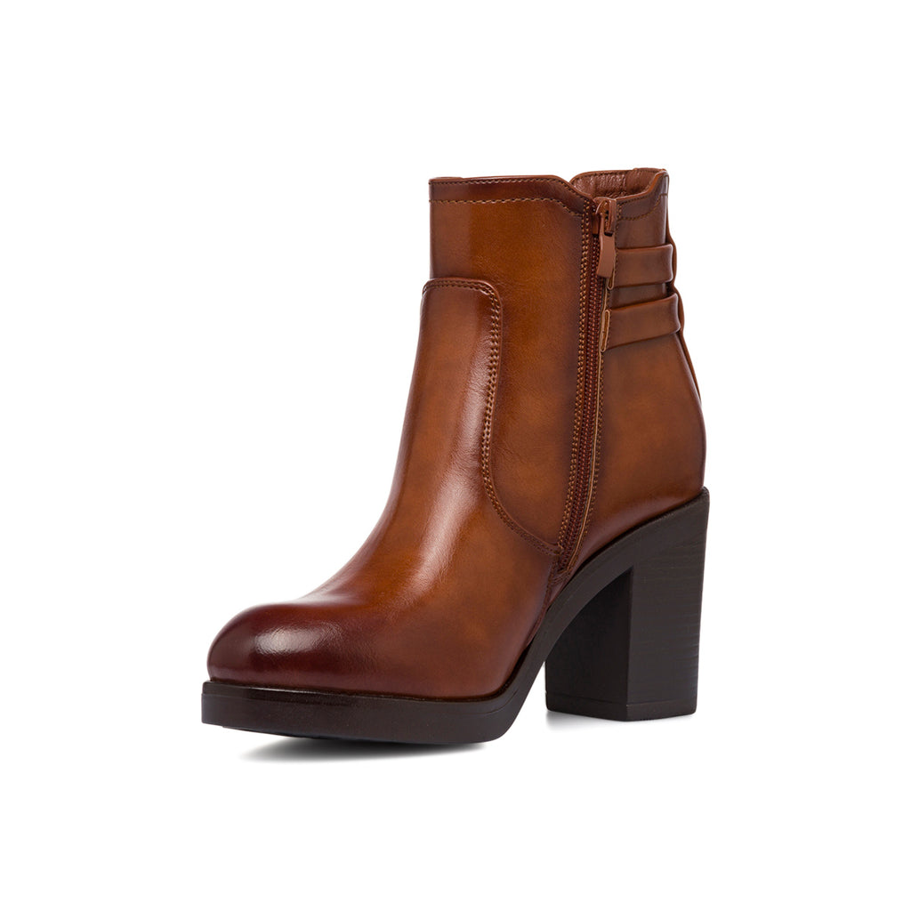 Stivaletti marroni con tacco 8,5 cm fibbie effetto vintage da Donna Lora Ferres