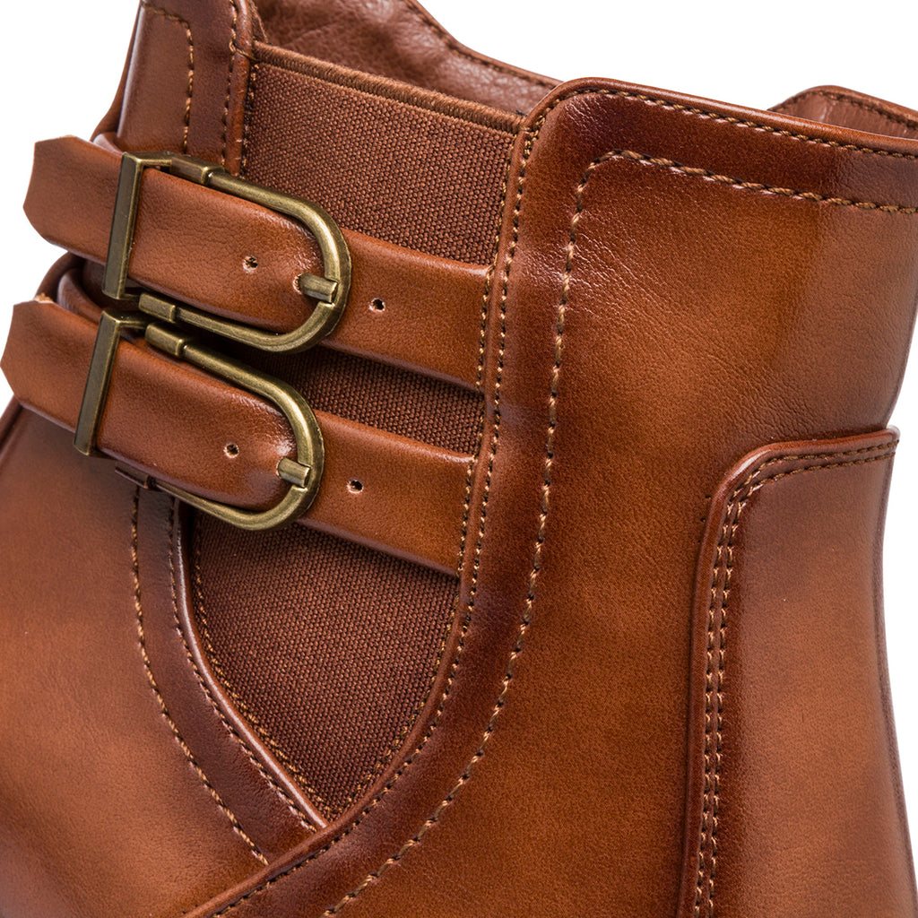 Stivaletti marroni con tacco 8,5 cm fibbie effetto vintage da Donna Lora Ferres