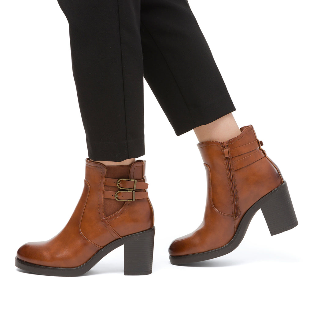 Stivaletti marroni con tacco 8,5 cm fibbie effetto vintage da Donna Lora Ferres
