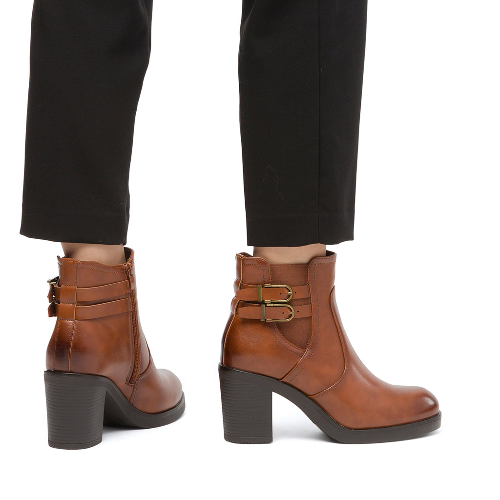 Stivaletti marroni con tacco 8,5 cm fibbie effetto vintage da Donna Lora Ferres