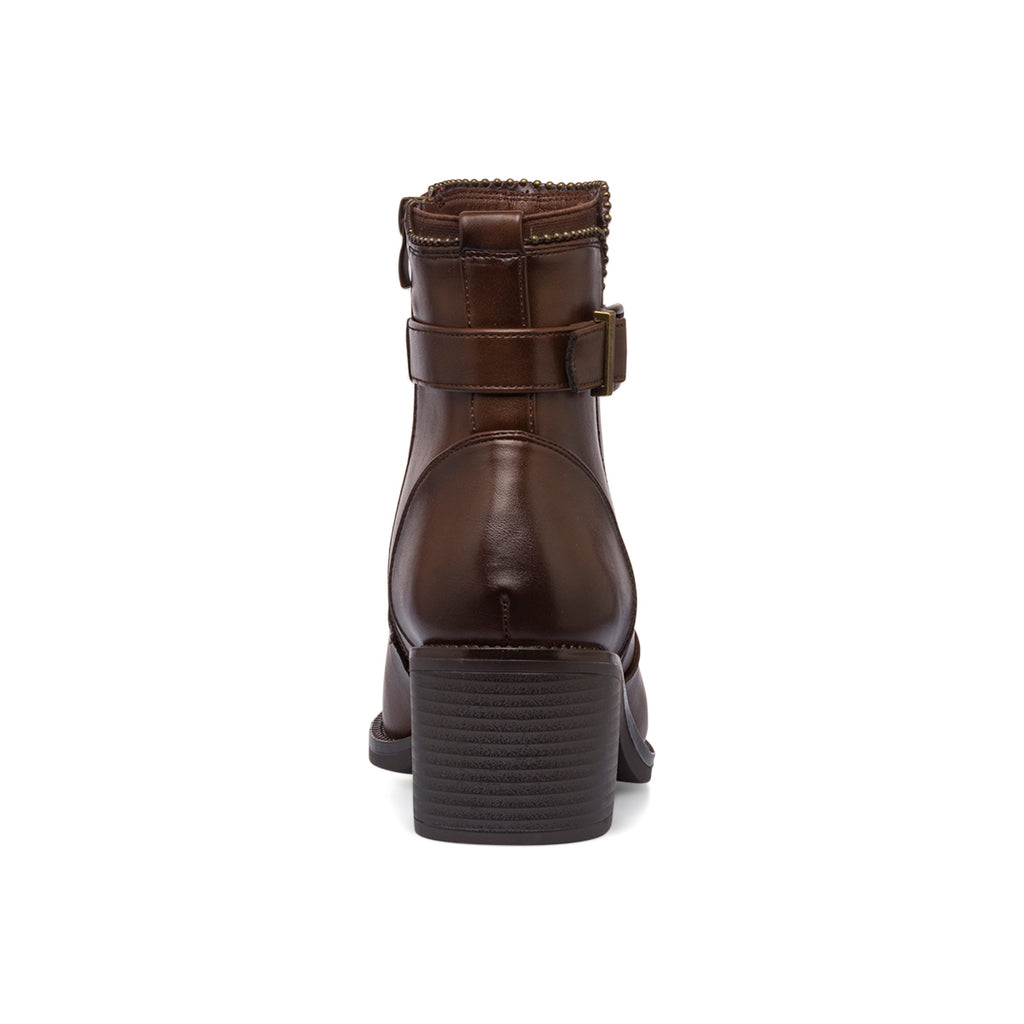 Stivaletti con tacco 6 cm marroni da donna con fibbia e borchie Lora Ferres