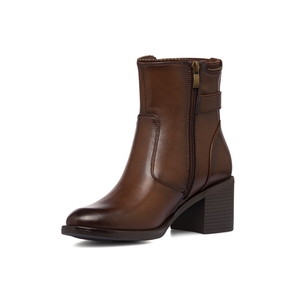 Stivaletti con tacco 6 cm marroni da donna con fibbia e borchie Lora Ferres