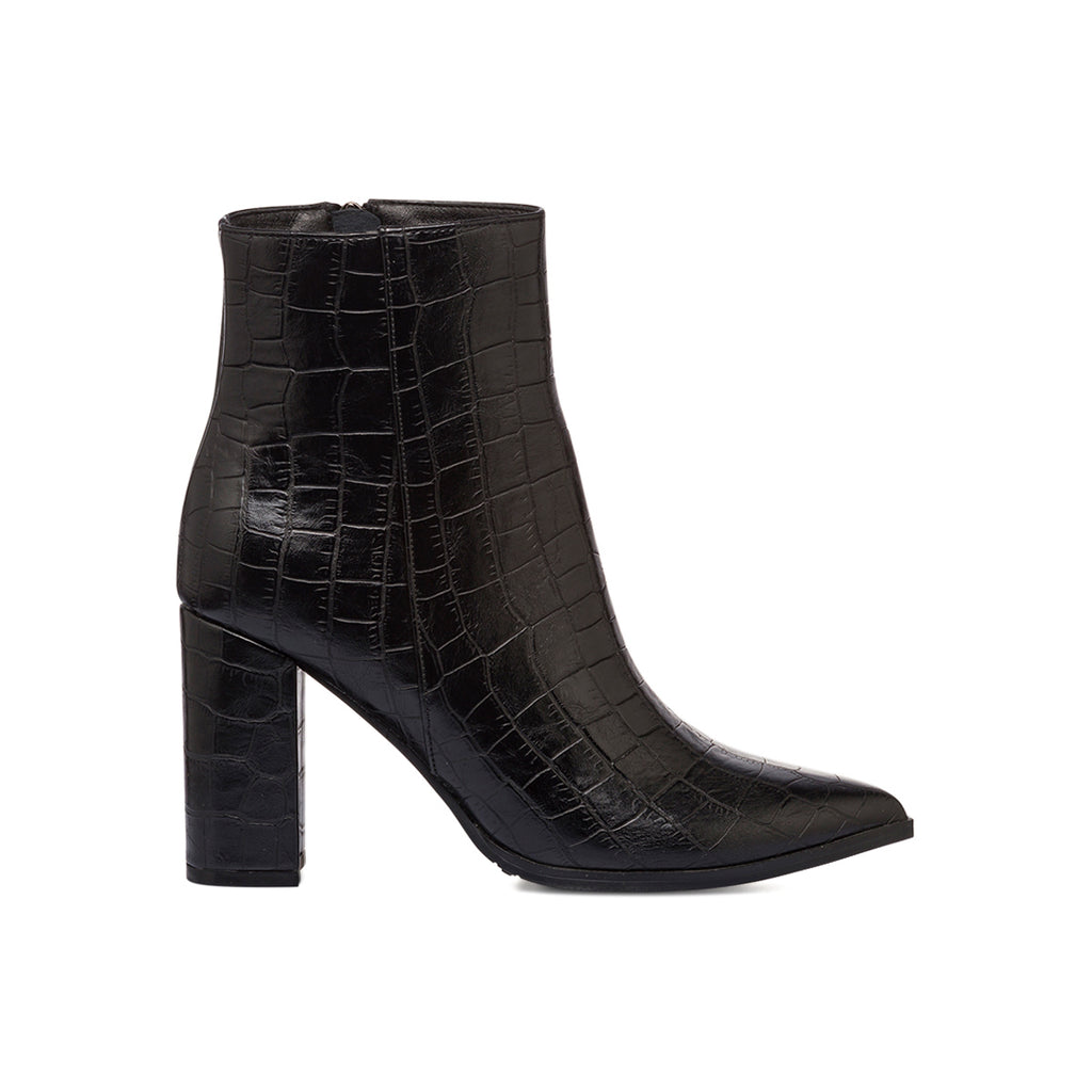 Stivaletti eleganti con tacco 9 cm neri effetto coccodrillo da donna Lora Ferres
