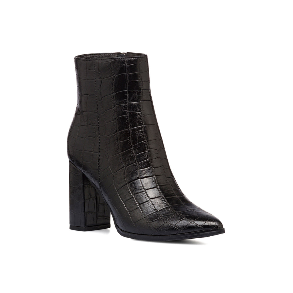 Stivaletti eleganti con tacco 9 cm neri effetto coccodrillo da donna Lora Ferres