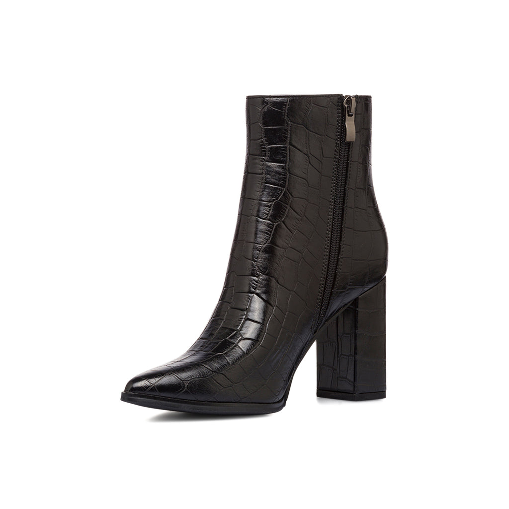 Stivaletti eleganti con tacco 9 cm neri effetto coccodrillo da donna Lora Ferres