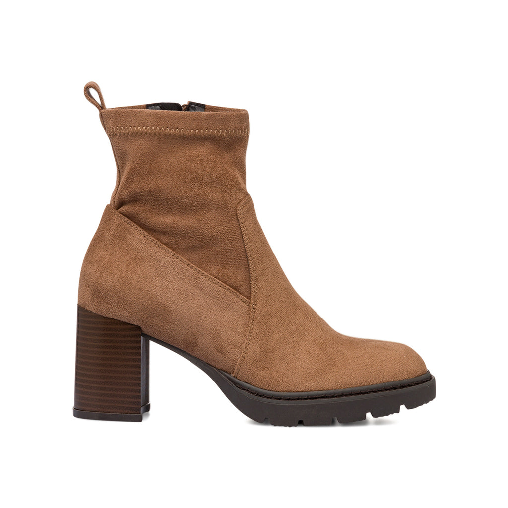 Stivaletti con tacco 7,5 cm taupe effetto scamosciato da donna Lora Ferres