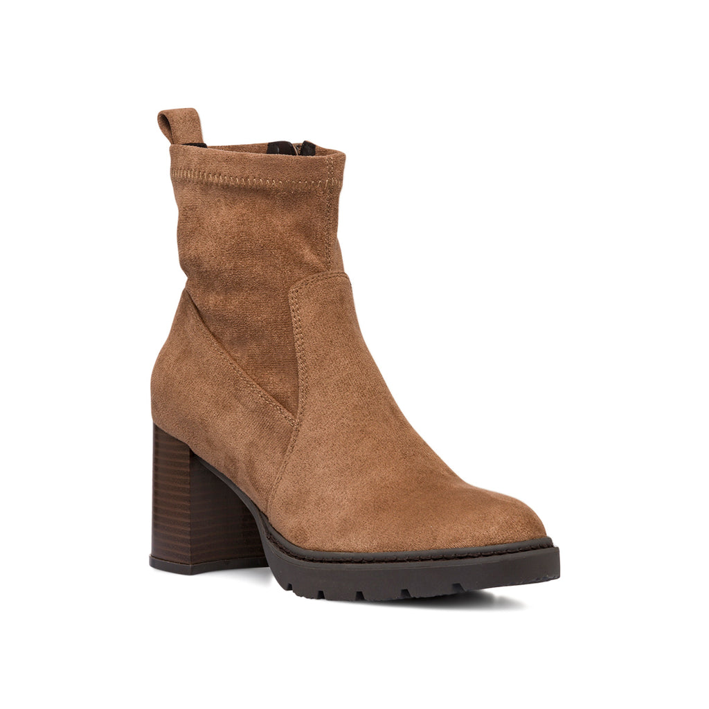 Stivaletti con tacco 7,5 cm taupe effetto scamosciato da donna Lora Ferres