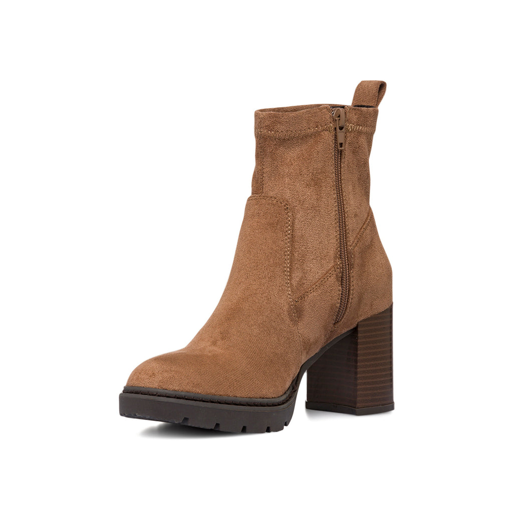 Stivaletti con tacco 7,5 cm taupe effetto scamosciato da donna Lora Ferres