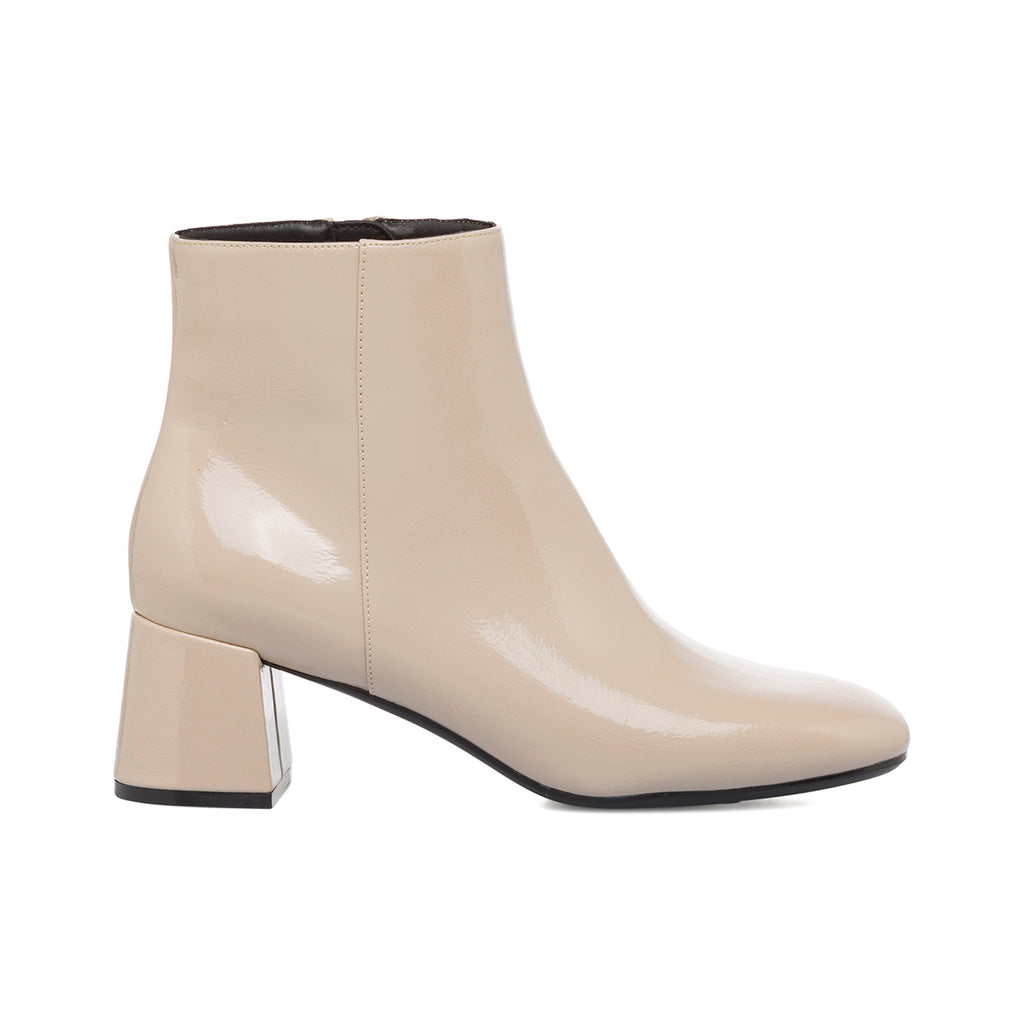 Stivaletti con tacco 6 cm bianco off-white da donna effetto vernice Lora Ferres