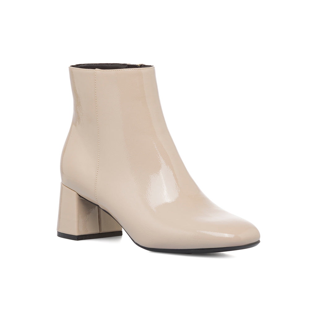 Stivaletti con tacco 6 cm bianco off-white da donna effetto vernice Lora Ferres