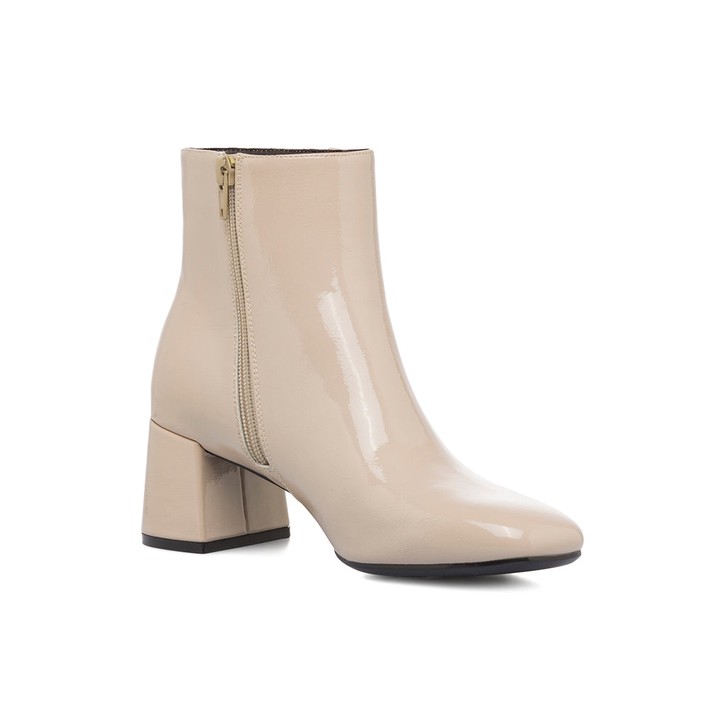 Stivaletti con tacco 6 cm bianco off-white da donna effetto vernice Lora Ferres