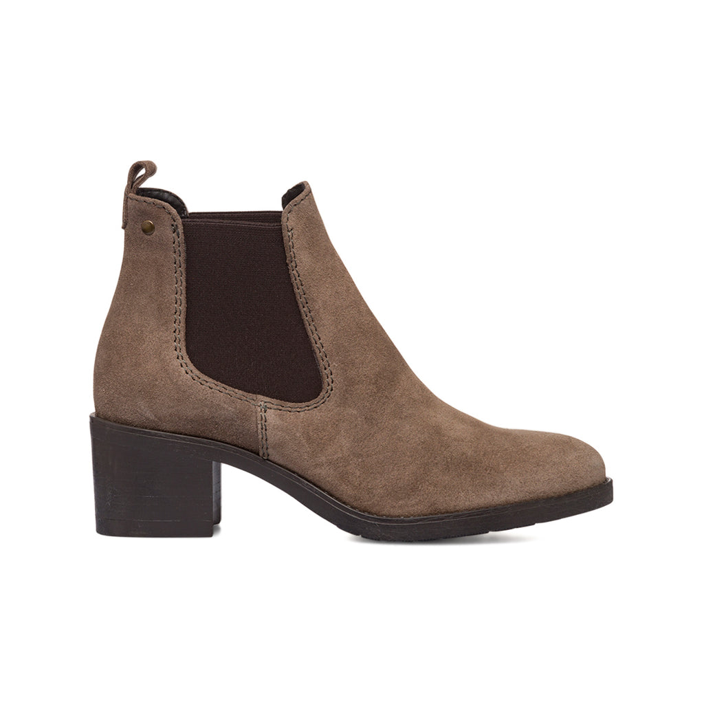 Stivaletti da donna in pelle scamosciata taupe Primopiano