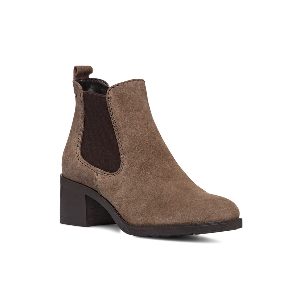 Stivaletti da donna in pelle scamosciata taupe Primopiano