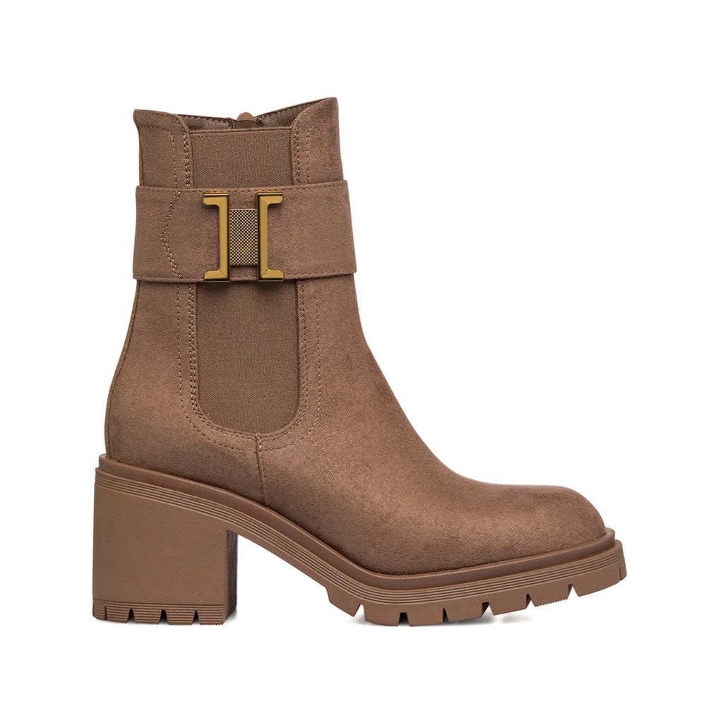 Stivaletti effetto scamosciato taupe da Donna con tacco 7 cm e fibbia Swish Jeans