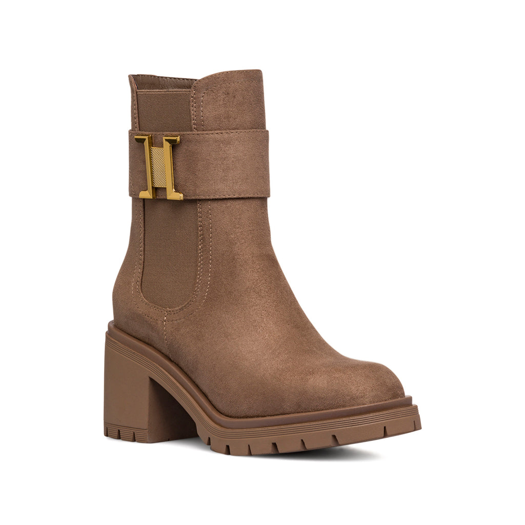 Stivaletti effetto scamosciato taupe da Donna con tacco 7 cm e fibbia Swish Jeans