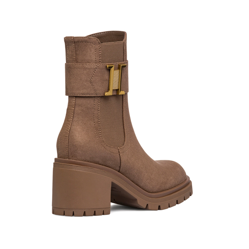Stivaletti effetto scamosciato taupe da Donna con tacco 7 cm e fibbia Swish Jeans