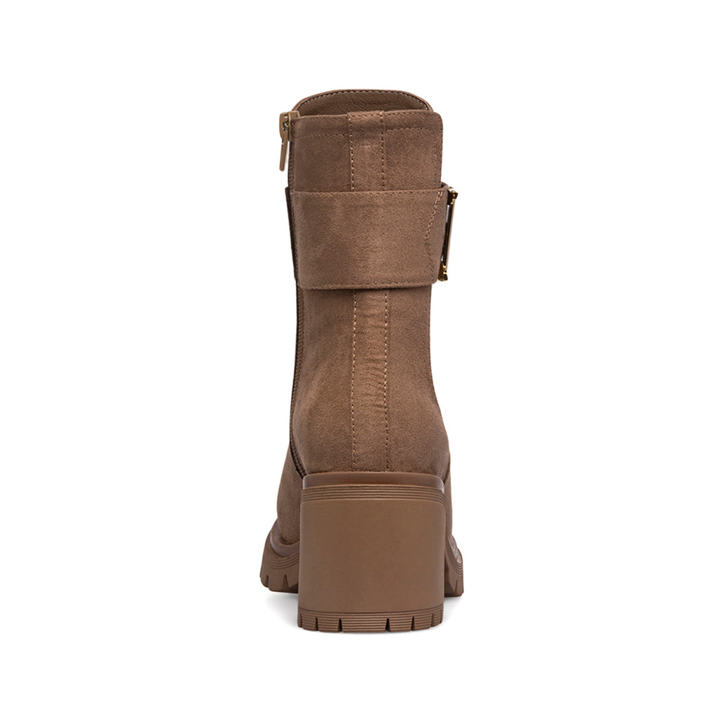Stivaletti effetto scamosciato taupe da Donna con tacco 7 cm e fibbia Swish Jeans