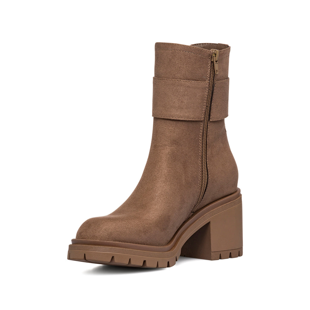 Stivaletti effetto scamosciato taupe da Donna con tacco 7 cm e fibbia Swish Jeans
