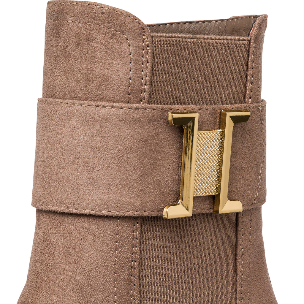 Stivaletti effetto scamosciato taupe da Donna con tacco 7 cm e fibbia Swish Jeans