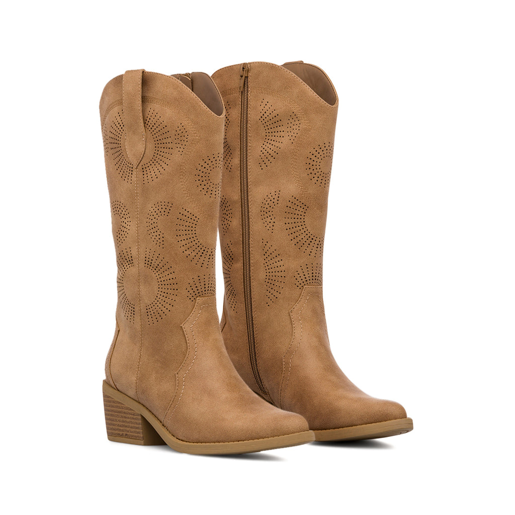 Stivali texani Camperos Beige da Donna con dettagli traforati Swish Jeans