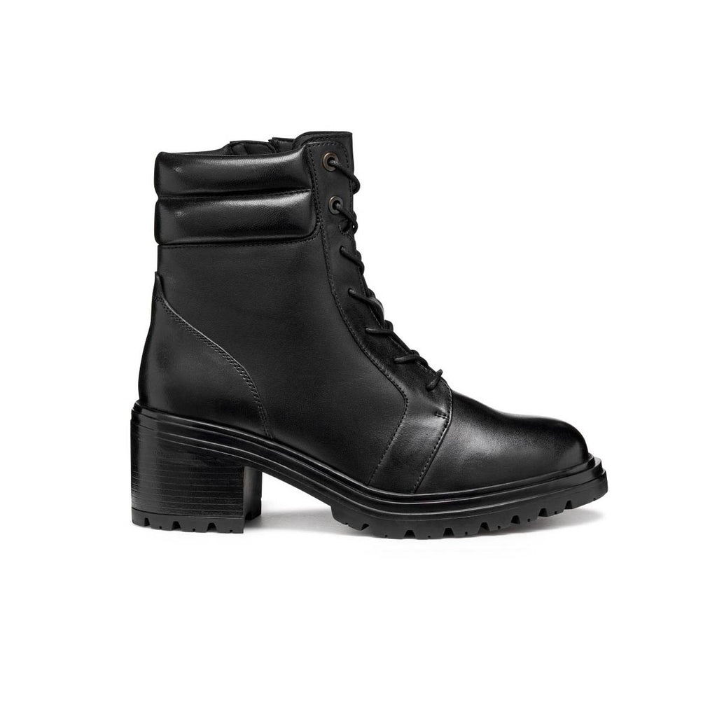 Anfibi traspirnti donna neri Geox in pelle con chiusura zip e tacco