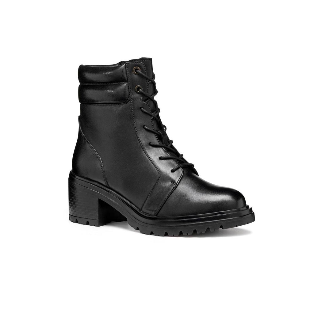 Anfibi traspirnti donna neri Geox in pelle con chiusura zip e tacco