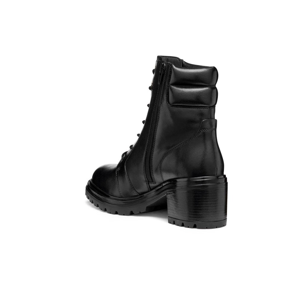 Anfibi traspirnti donna neri Geox in pelle con chiusura zip e tacco