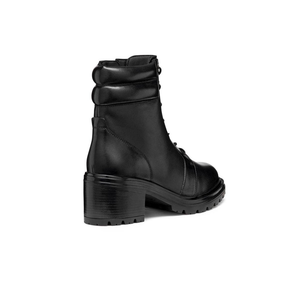 Anfibi traspirnti donna neri Geox in pelle con chiusura zip e tacco