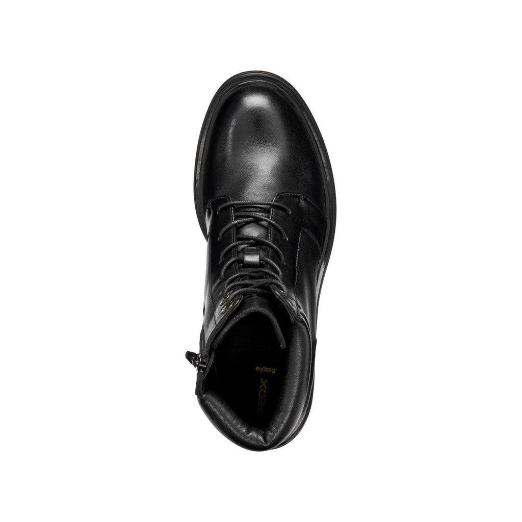 Anfibi traspirnti donna neri Geox in pelle con chiusura zip e tacco