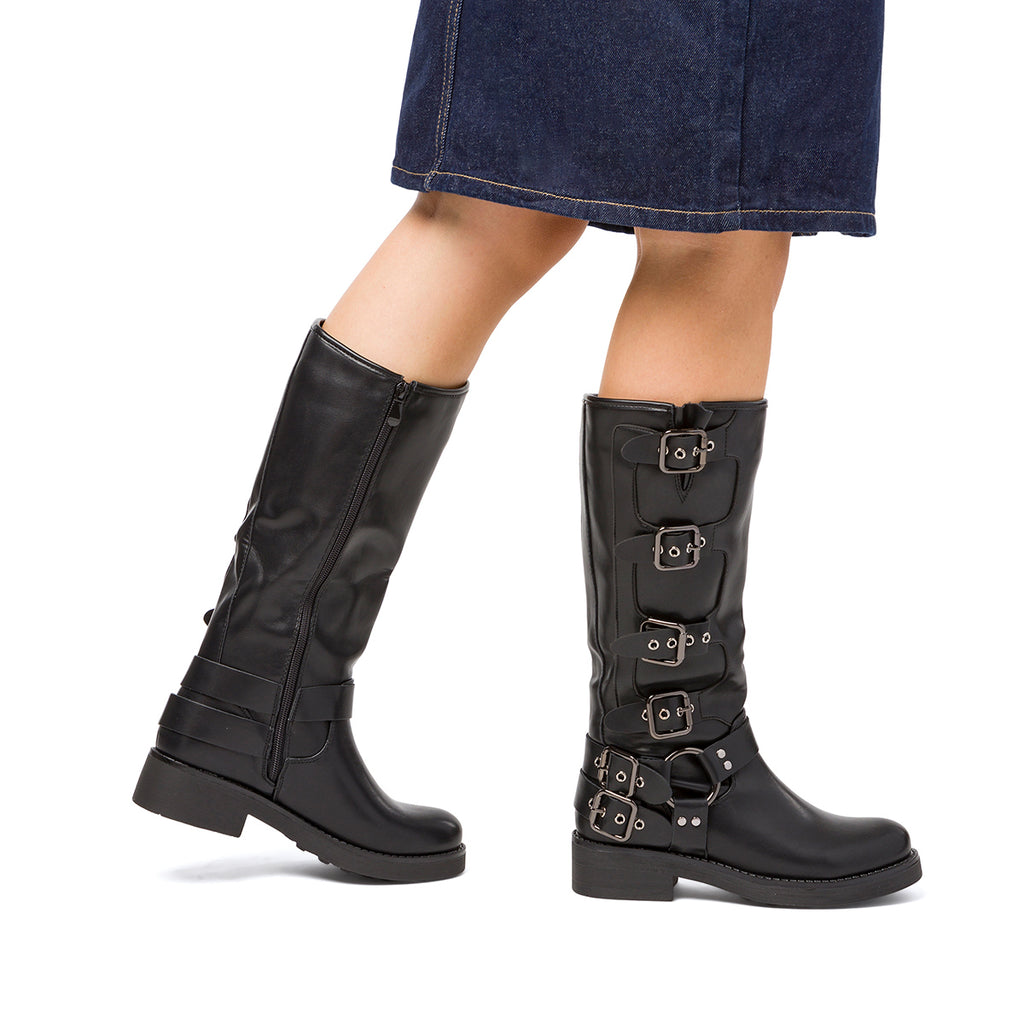 Stivali biker da donna neri con fibbie Lora Ferres