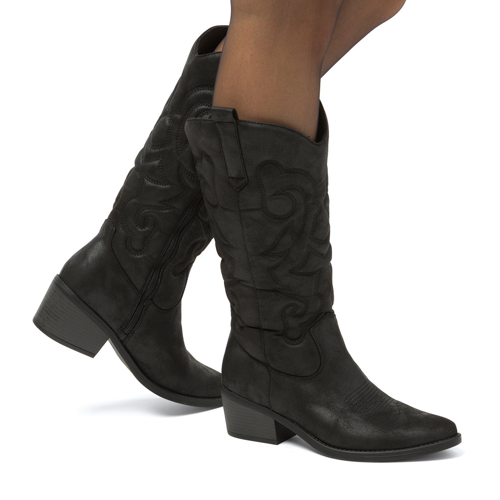 Stivali texani camperos neri da Donna con ricami Swish Jeans