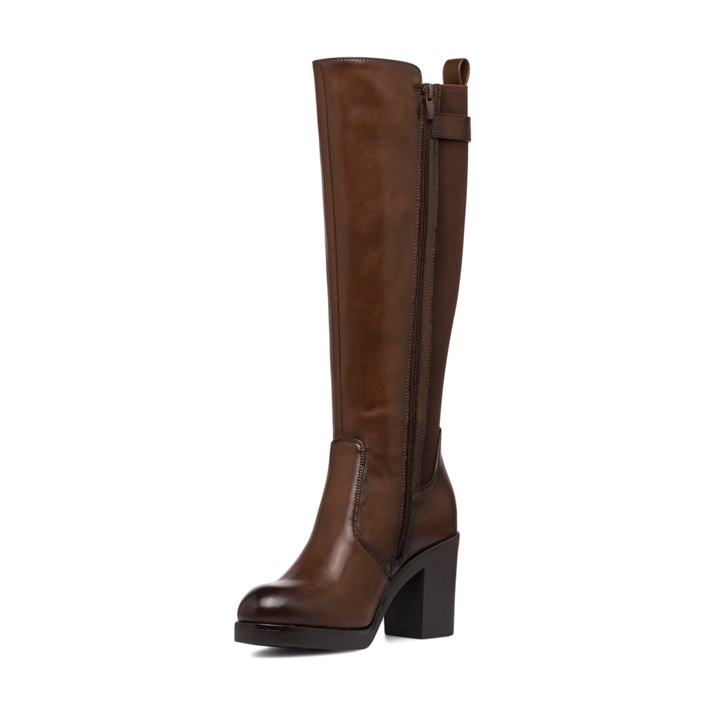Stivali alti con tacco 8,5 cm marroni da donna Lora Ferres
