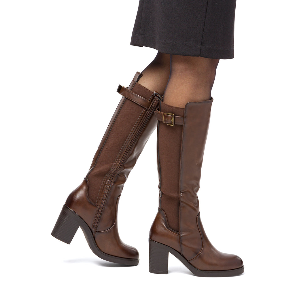 Stivali alti con tacco 8,5 cm marroni da donna Lora Ferres