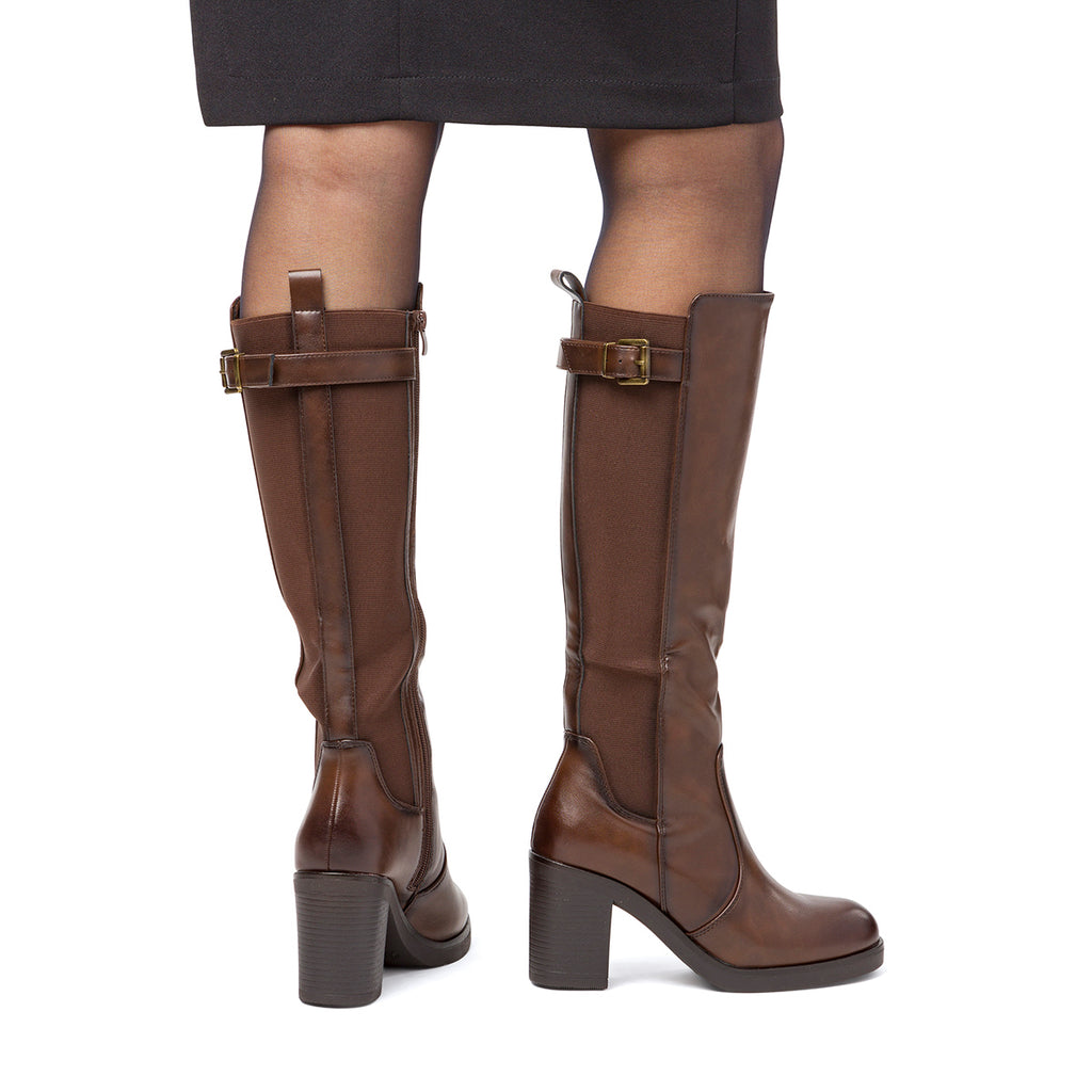 Stivali alti con tacco 8,5 cm marroni da donna Lora Ferres