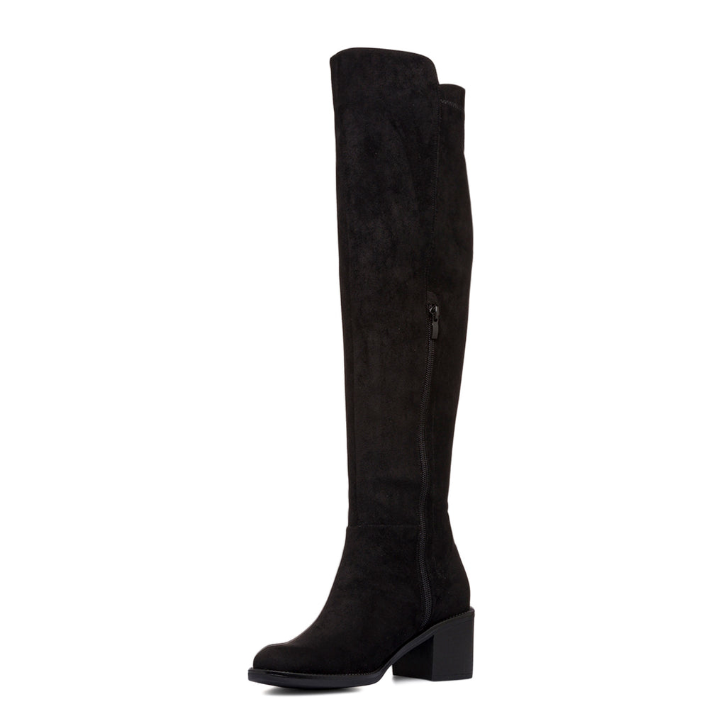 Stivali alti neri da Donna effetto scamosciato con tacco 6 cm Lora Ferres
