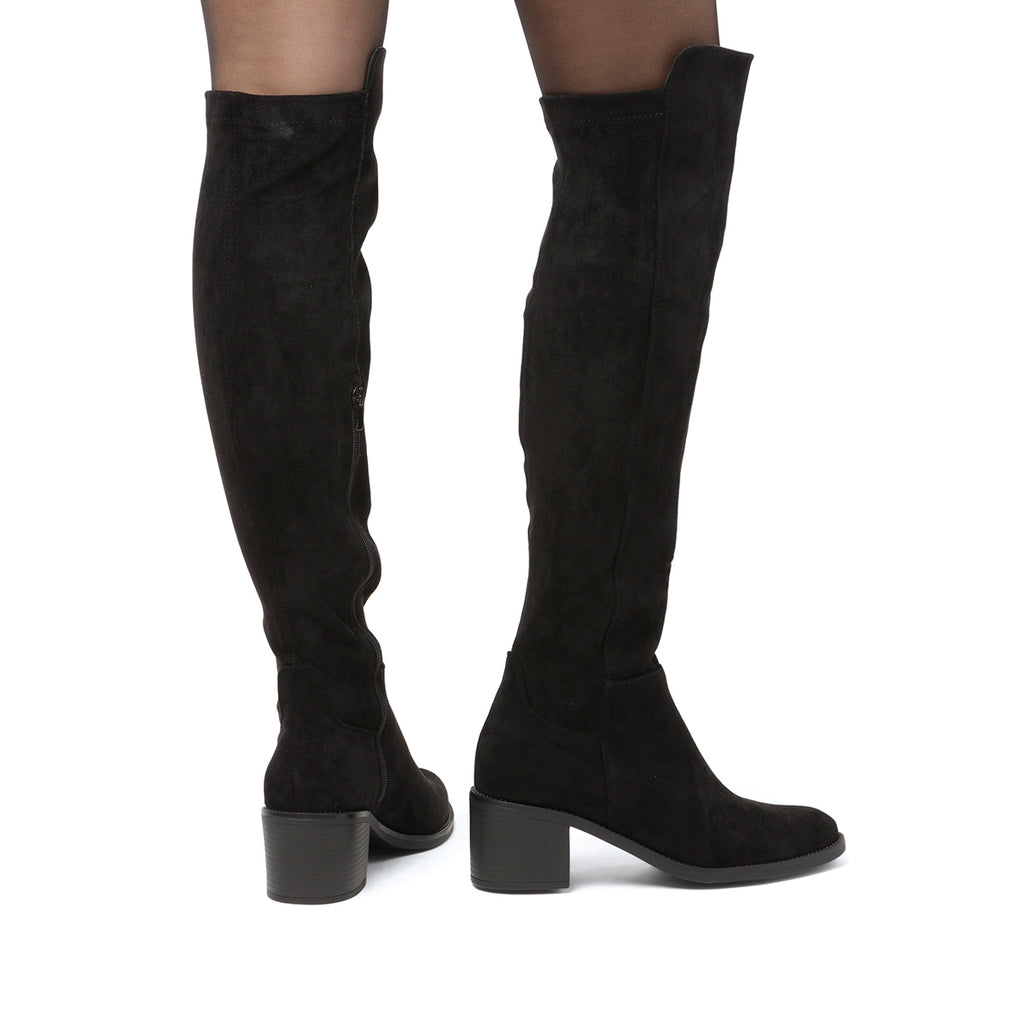 Stivali alti neri da Donna effetto scamosciato con tacco 6 cm Lora Ferres