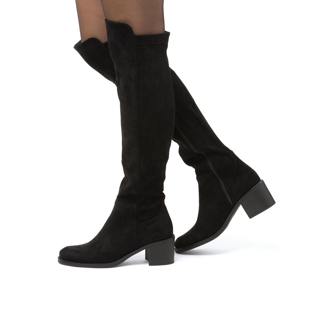 Stivali alti neri da Donna effetto scamosciato con tacco 6 cm Lora Ferres