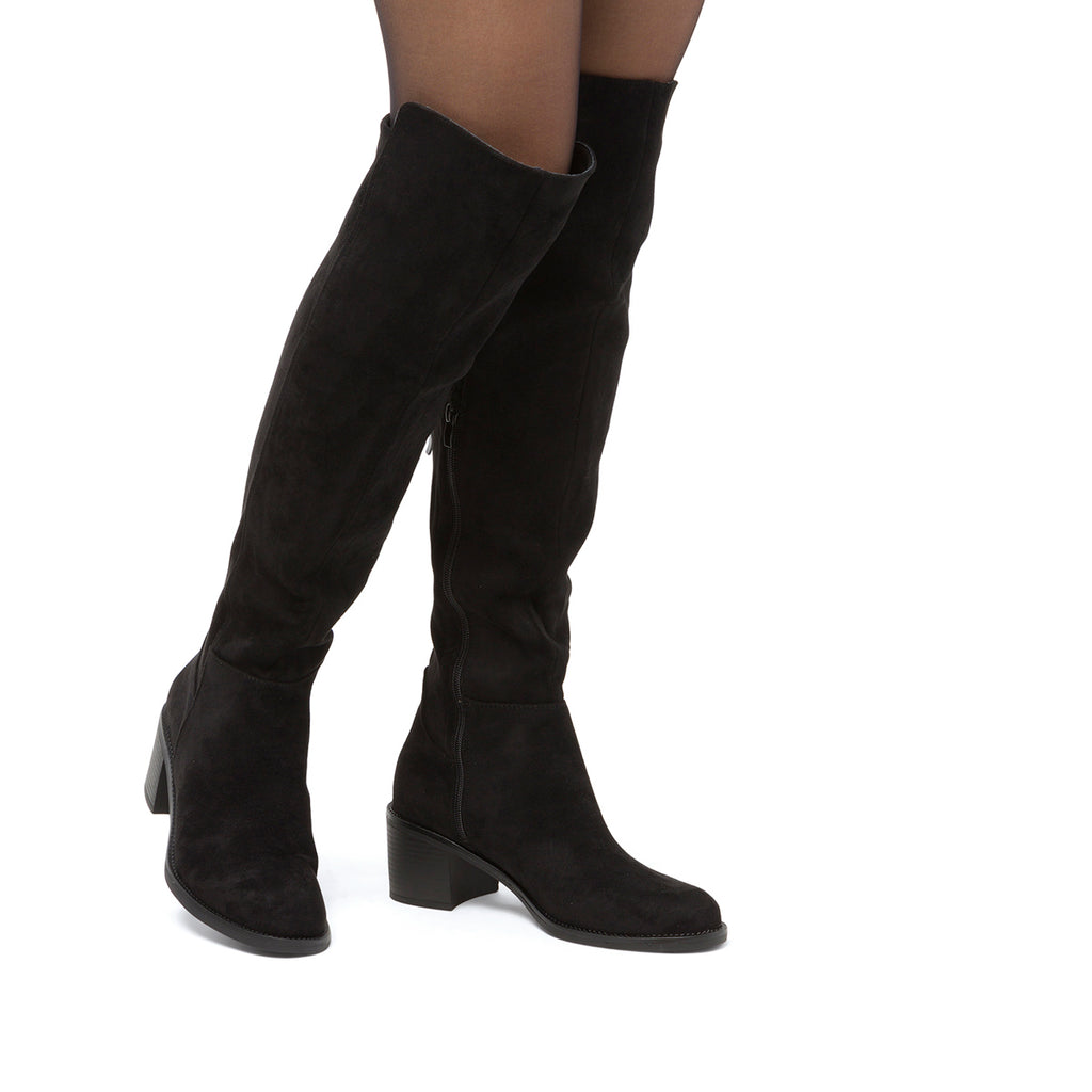 Stivali alti neri da Donna effetto scamosciato con tacco 6 cm Lora Ferres