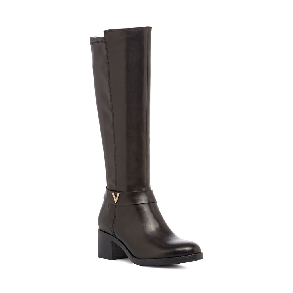 Stivali alti neri da donna con taco 5,5 cm in pelle P Essentials