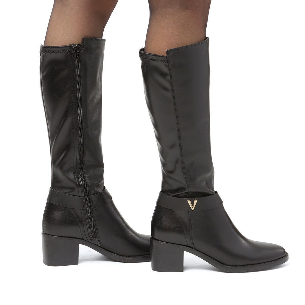 Stivali alti neri da donna con taco 5,5 cm in pelle P Essentials
