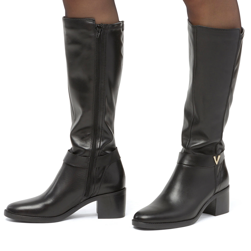 Stivali alti neri da donna con taco 5,5 cm in pelle P Essentials