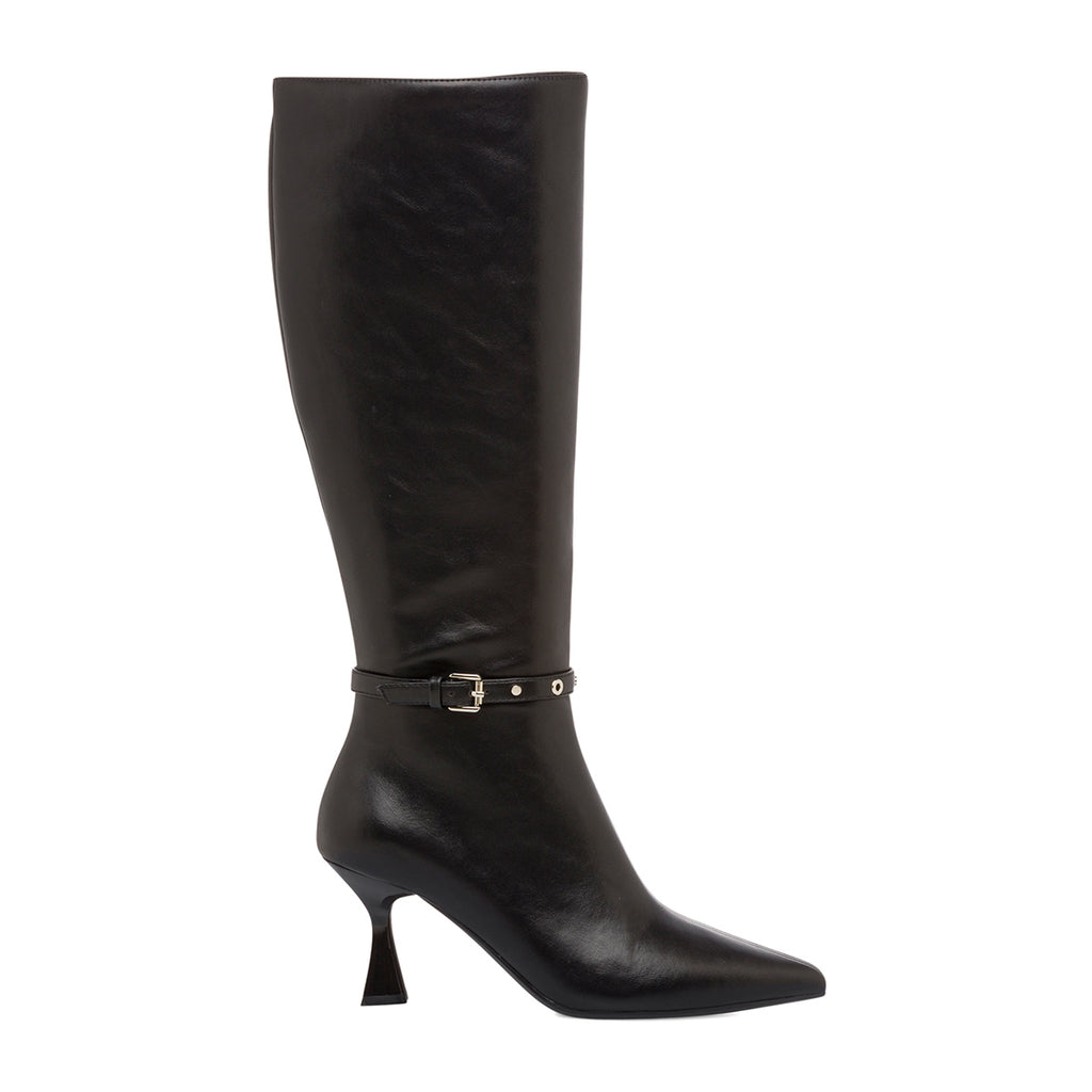 Stivali alti da donna neri con tacco 7 cm e cinturino Lora Ferres